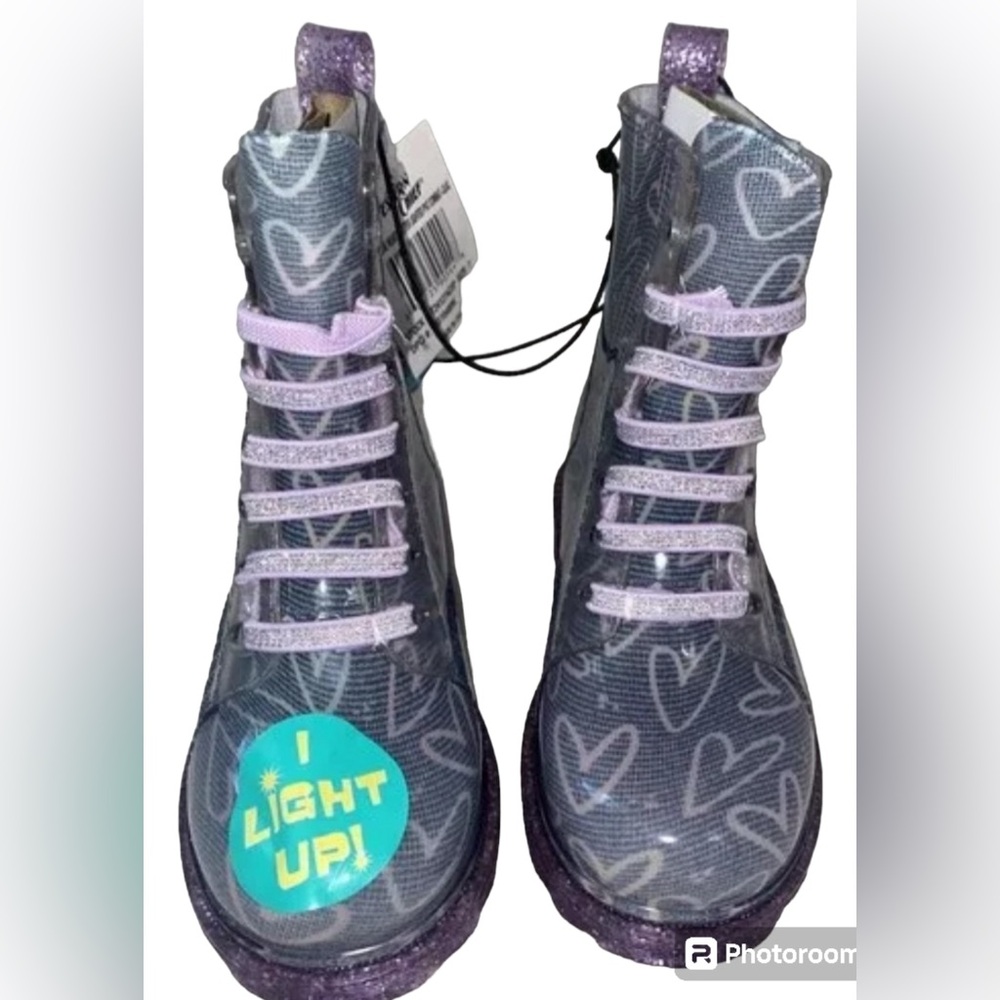 Brand New Western Chief Heart Girl's Lighted Combat Rain Boots Toddlers